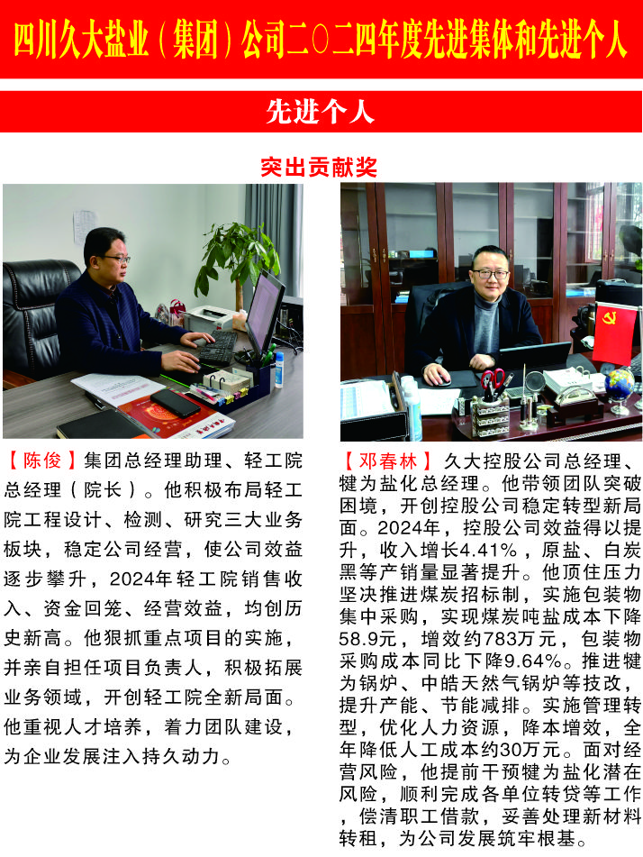 四川久大鹽業(yè)（集團）公司二0二四年度先進集體和先進個人